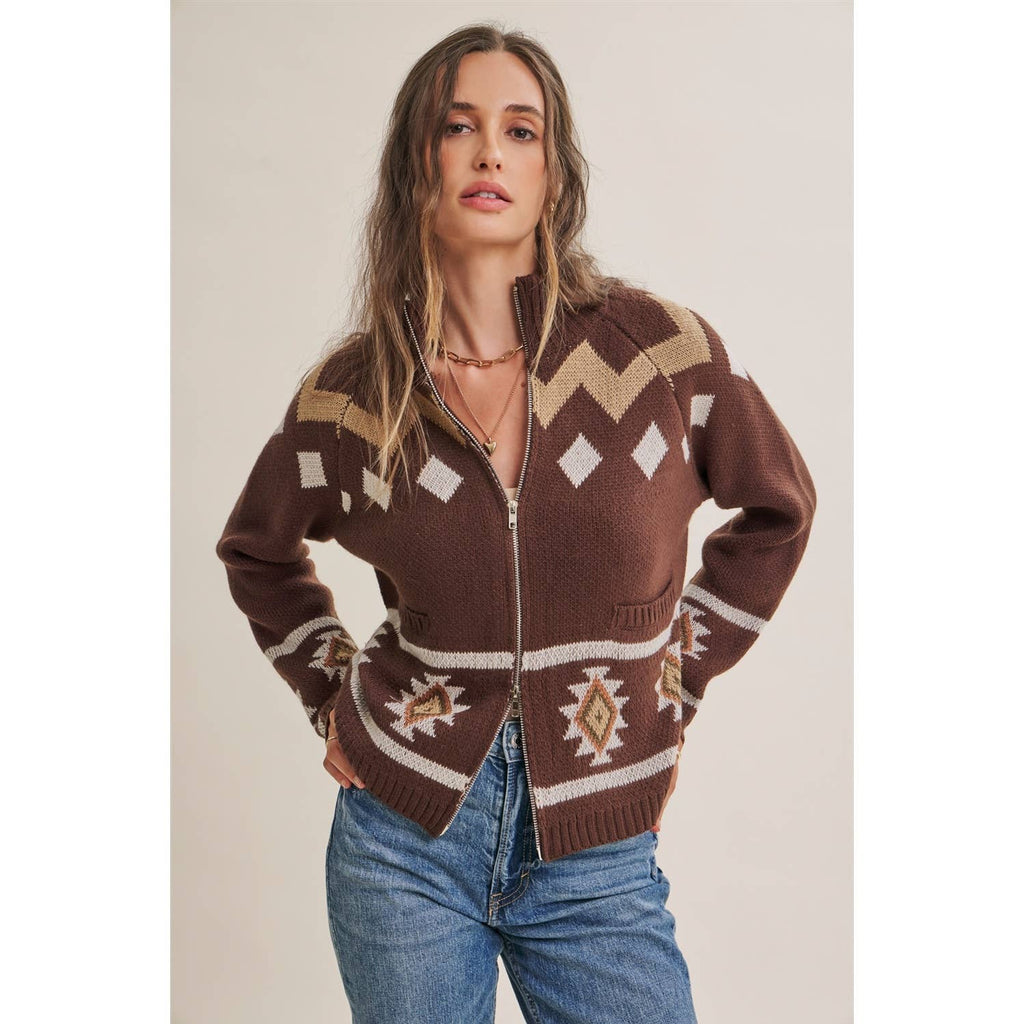 2-Way Zip Mock Neck Sweater