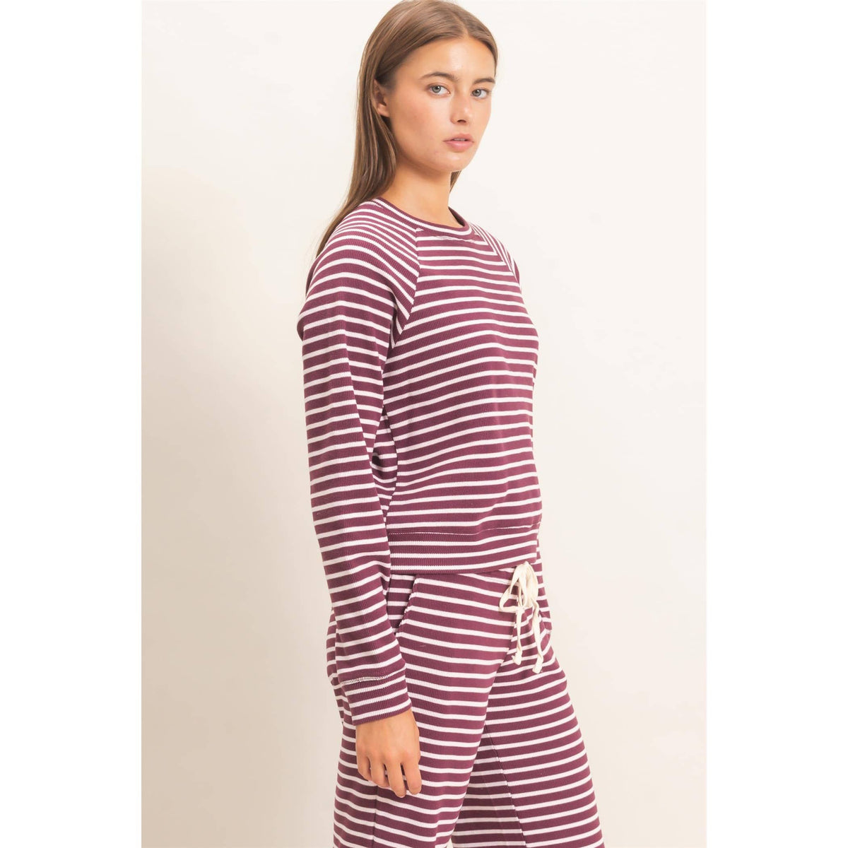 Striped Waffle Knit Raglan Top