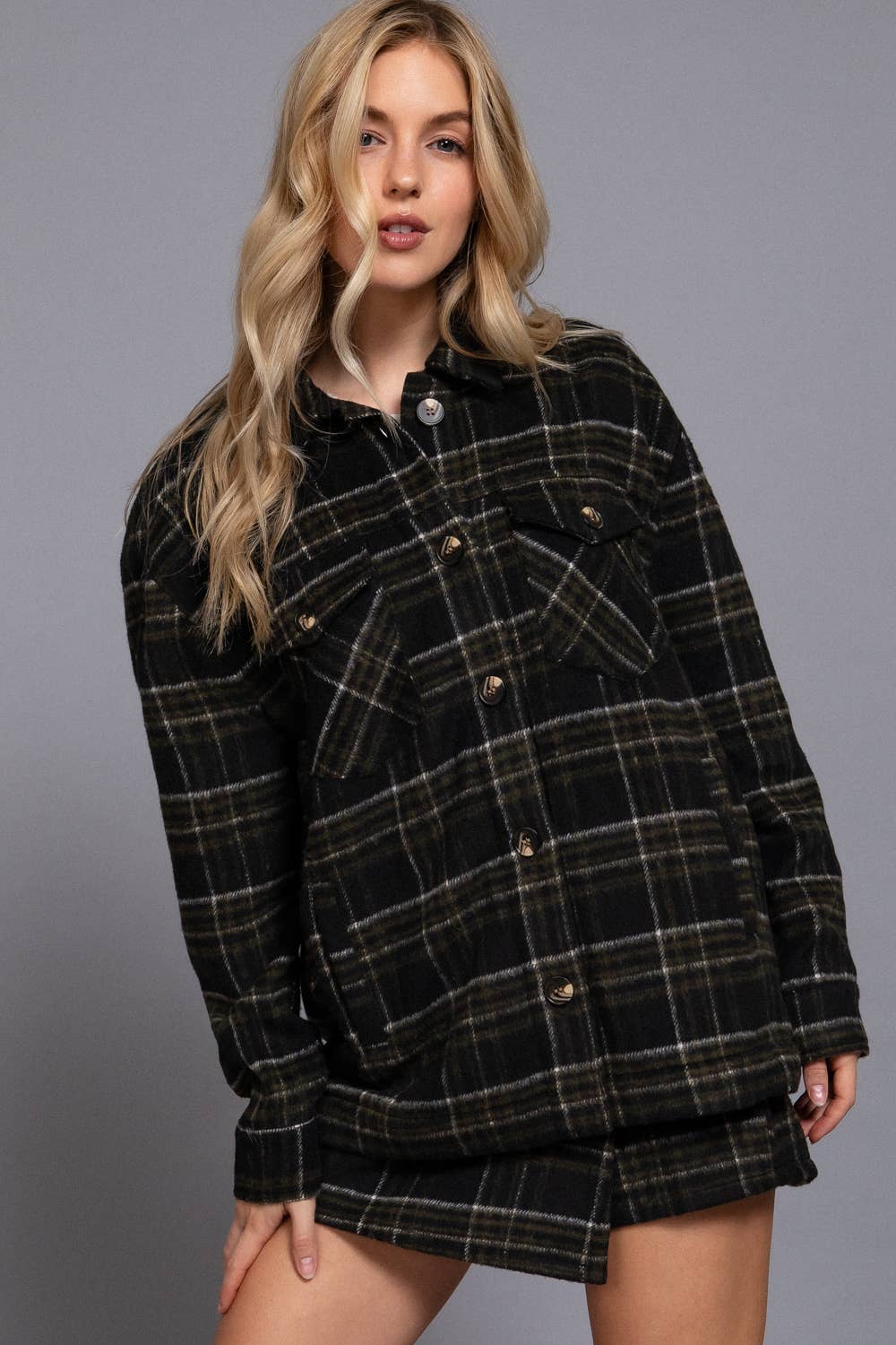 Faux Fur-Lined Brushed Plaid Jacket