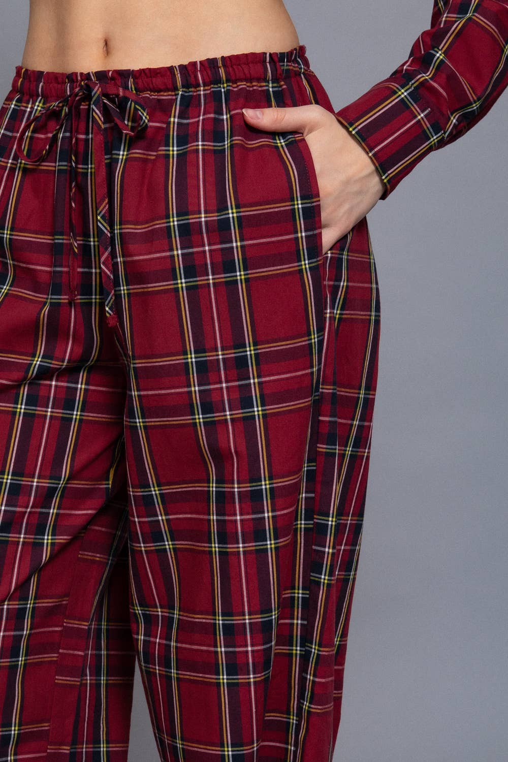 Cotton Plaid Wide-Leg Pants
