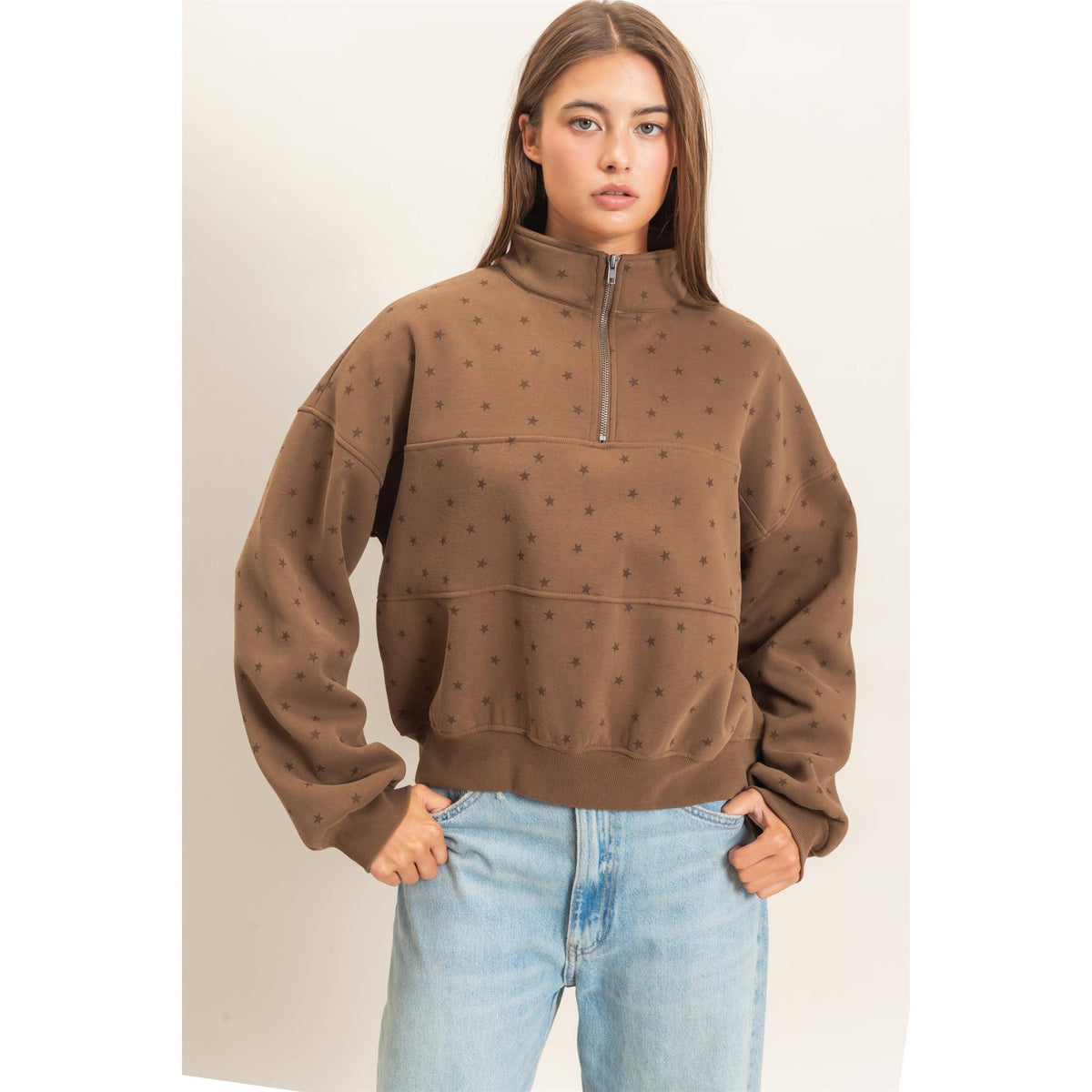 Star Print Half Zip Sweatshirt