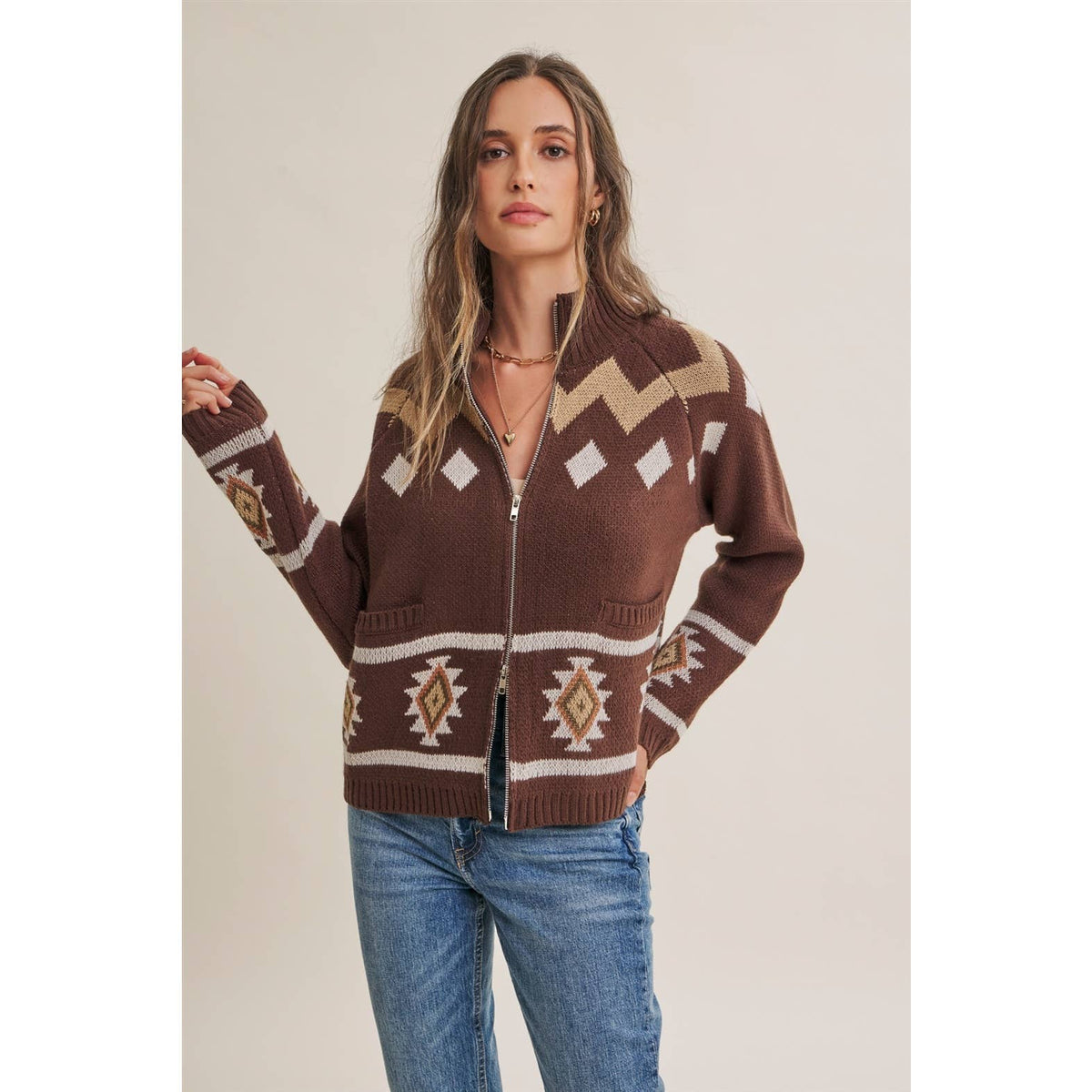 2-Way Zip Mock Neck Sweater