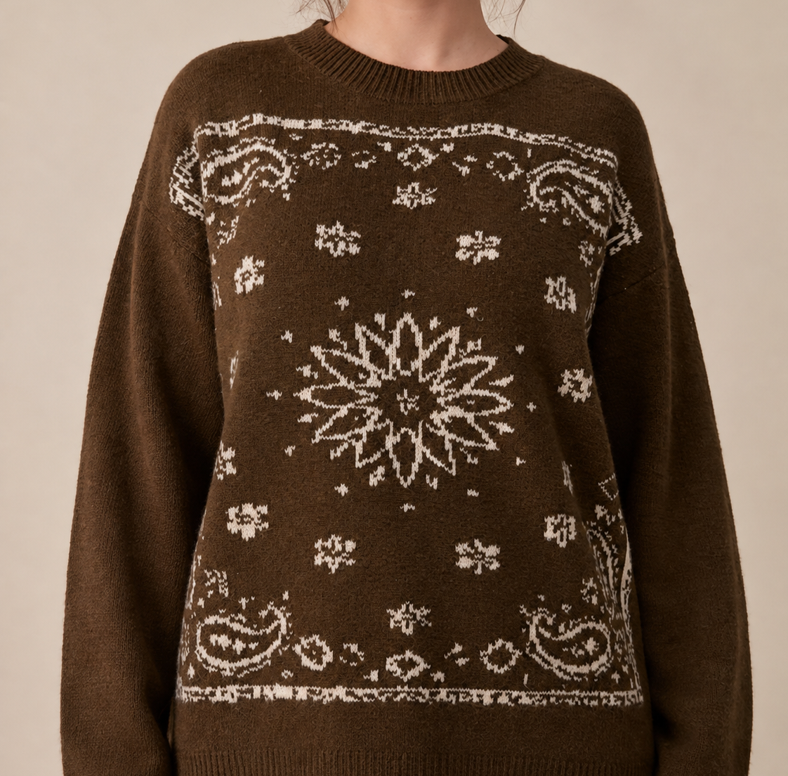 Western Bandana Jacquard Crewneck Sweater
