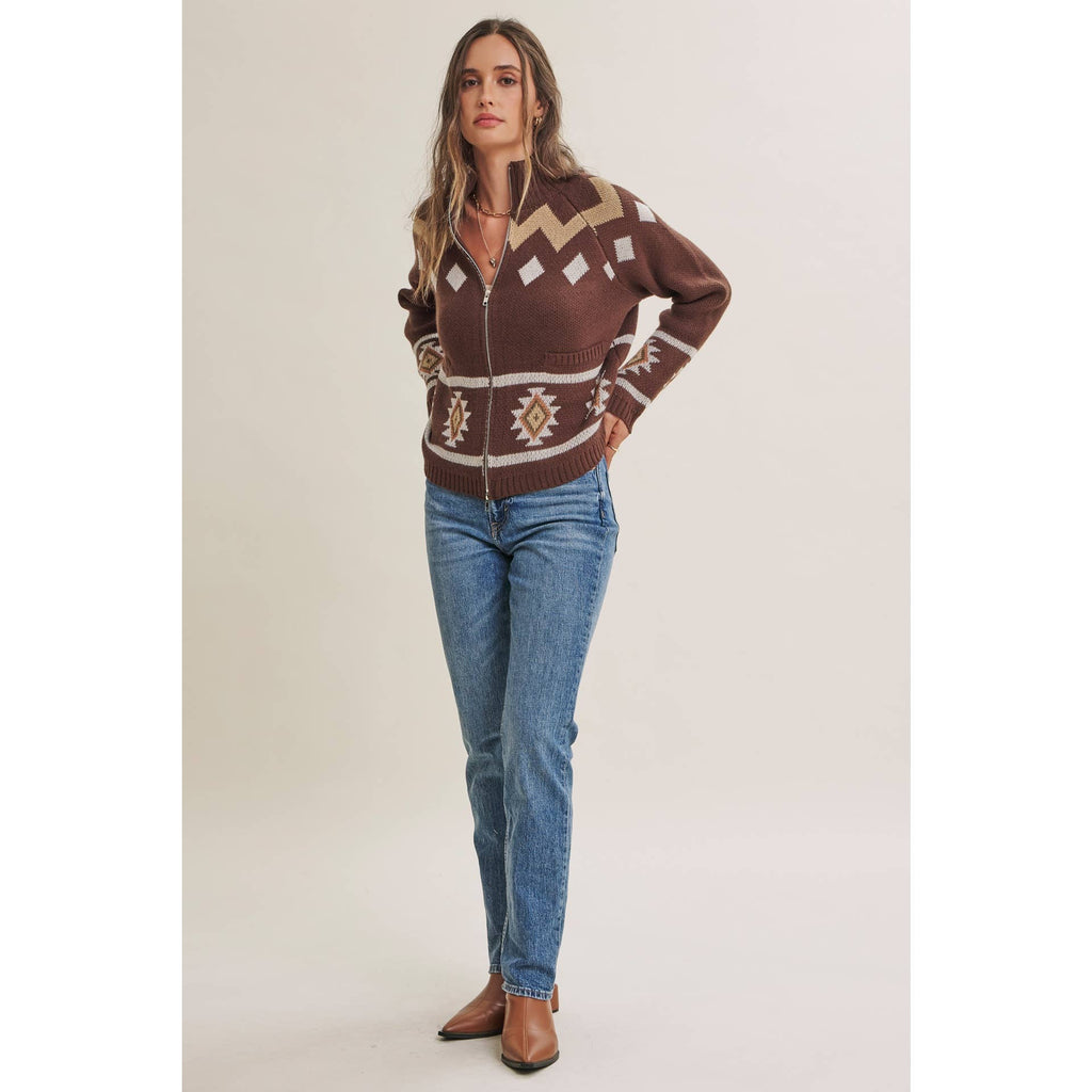 2-Way Zip Mock Neck Sweater