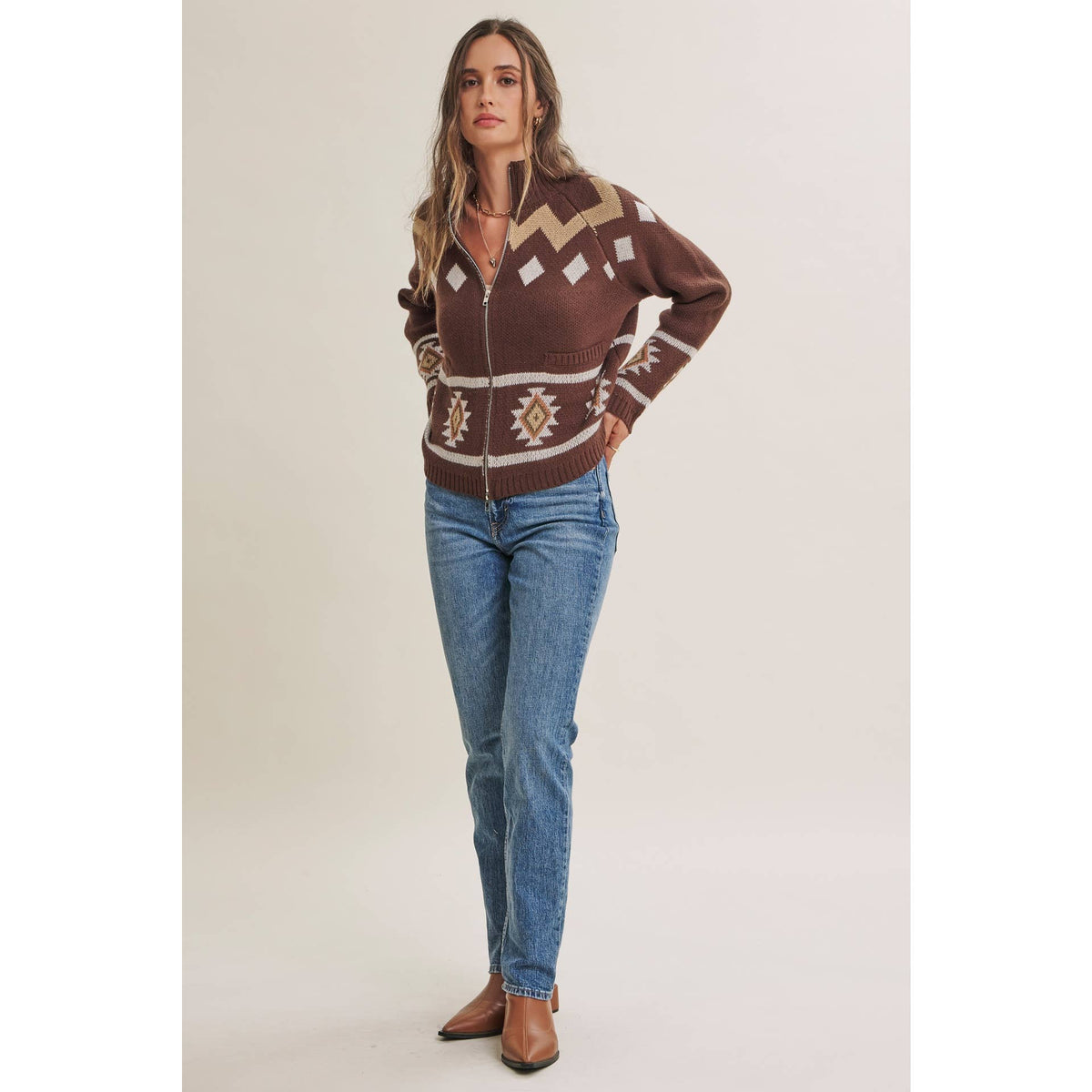 2-Way Zip Mock Neck Sweater
