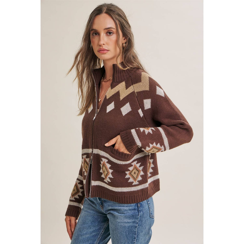 2-Way Zip Mock Neck Sweater
