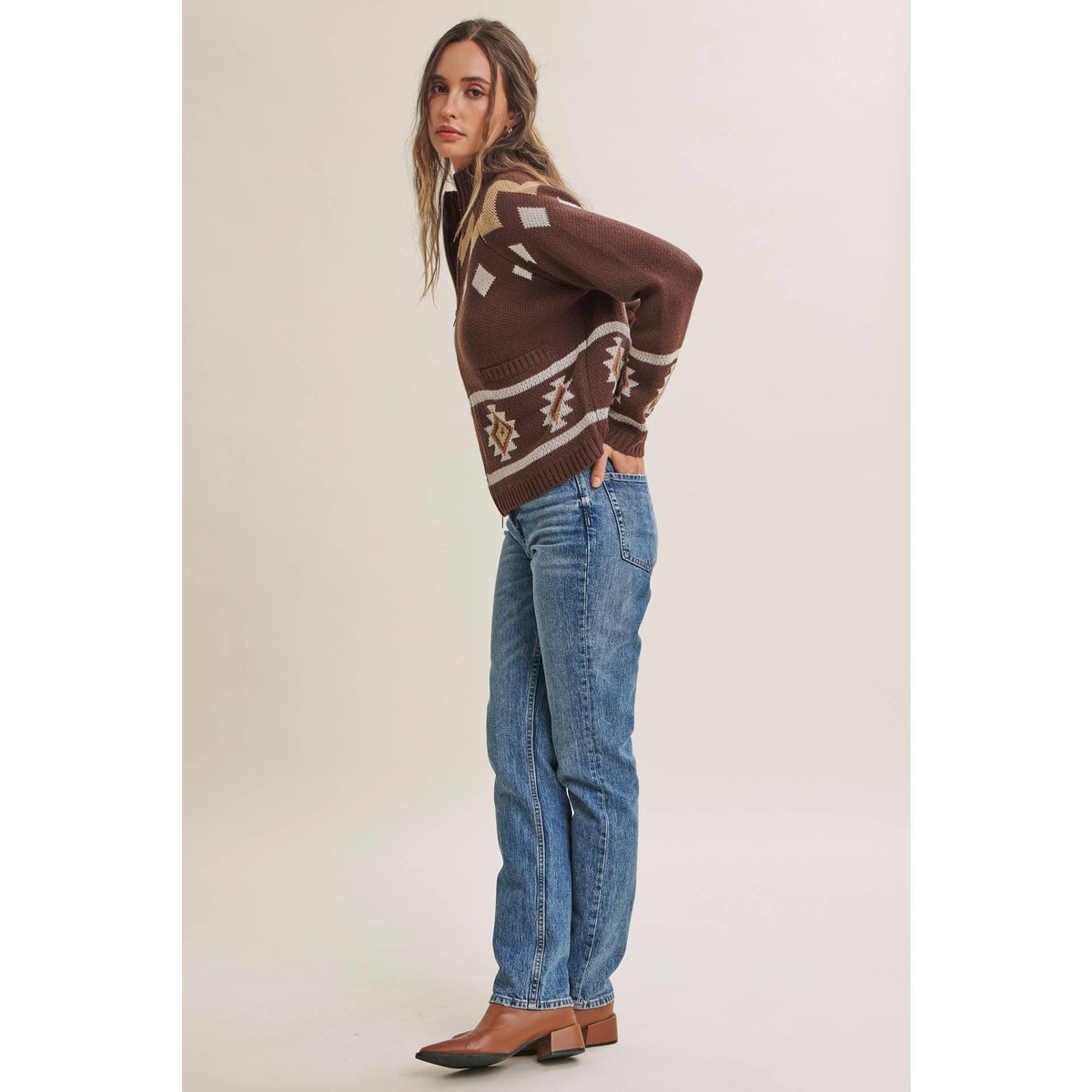 2-Way Zip Mock Neck Sweater