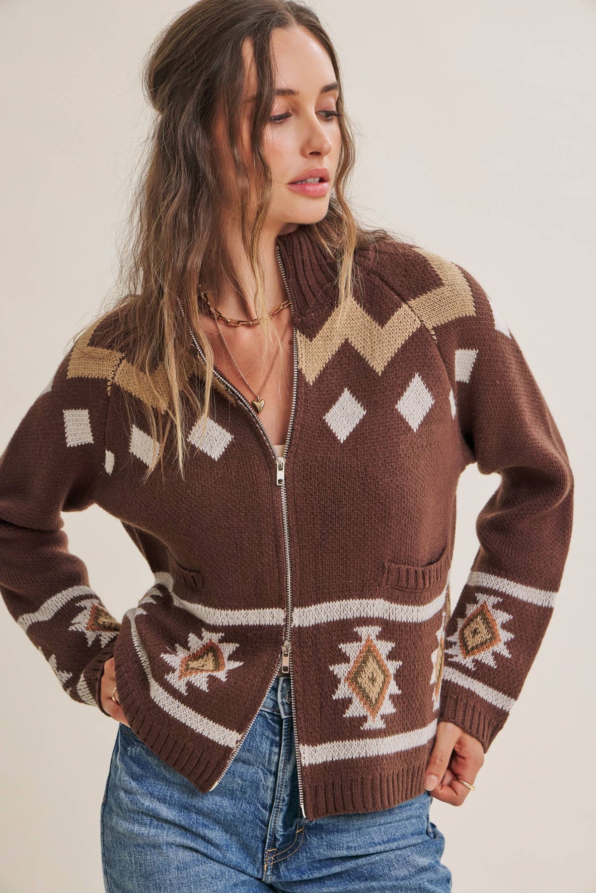 2-Way Zip Mock Neck Sweater