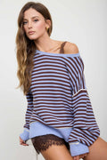 Striped Contrast-Stitch Raw-Edge Knit Sweater