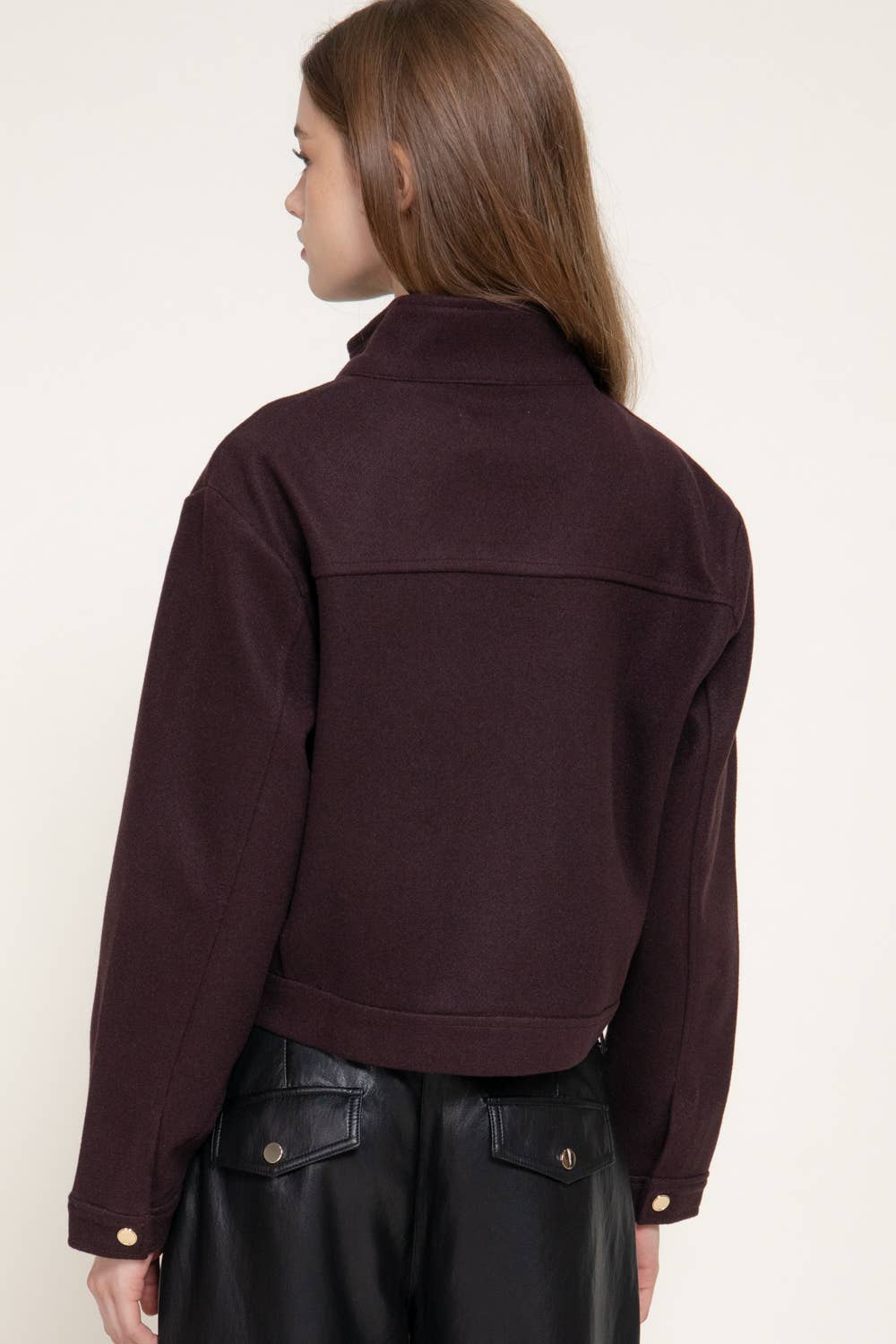 Maroon High-Neck Felt Jacket