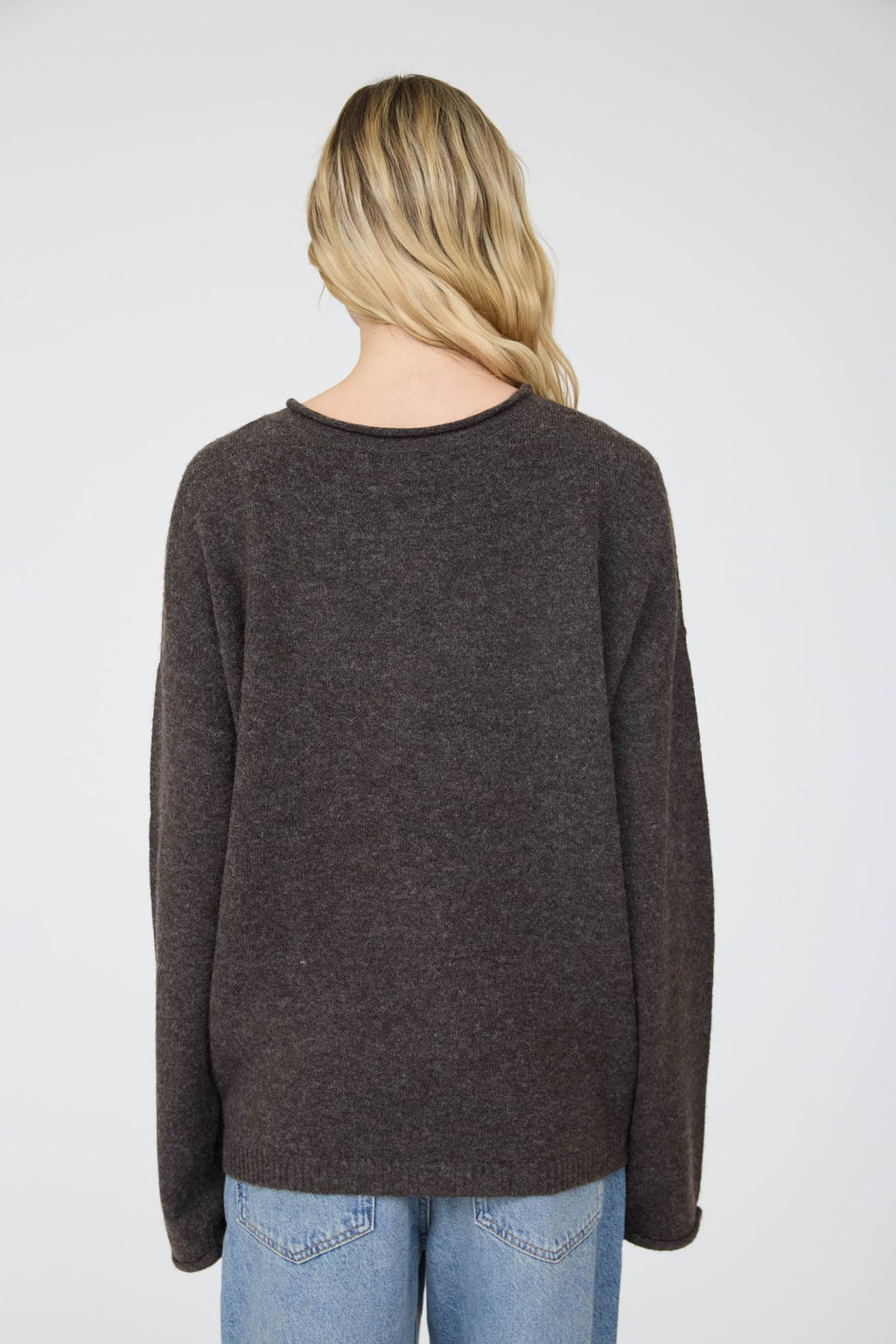 Rolled Edge Henley Pullover Sweater