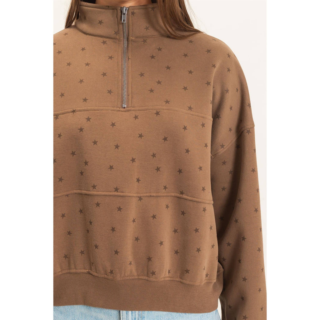 Star Print Half Zip Sweatshirt