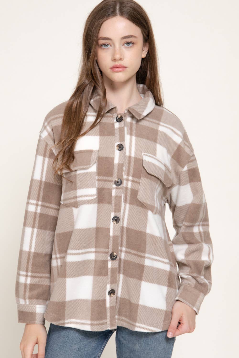Ivory Plaid Fleece Shacket