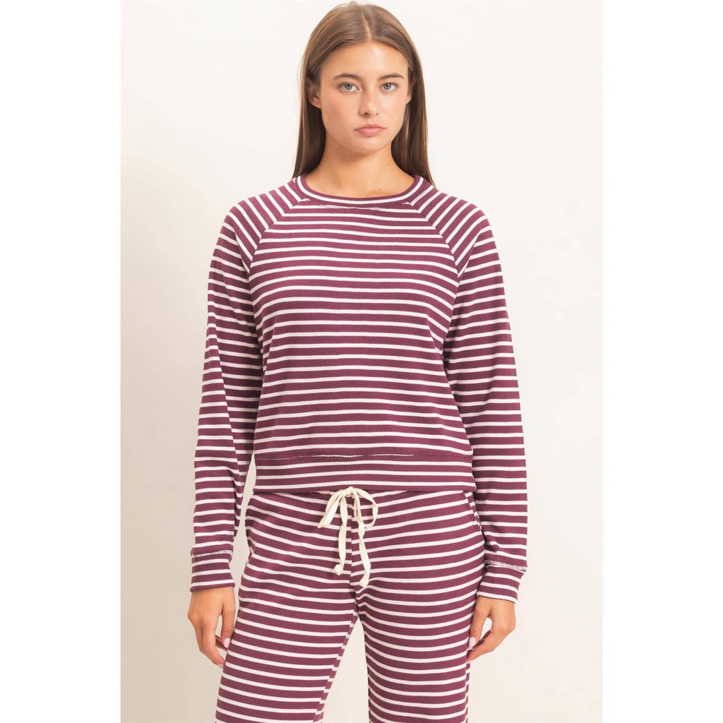 Striped Waffle Knit Raglan Top