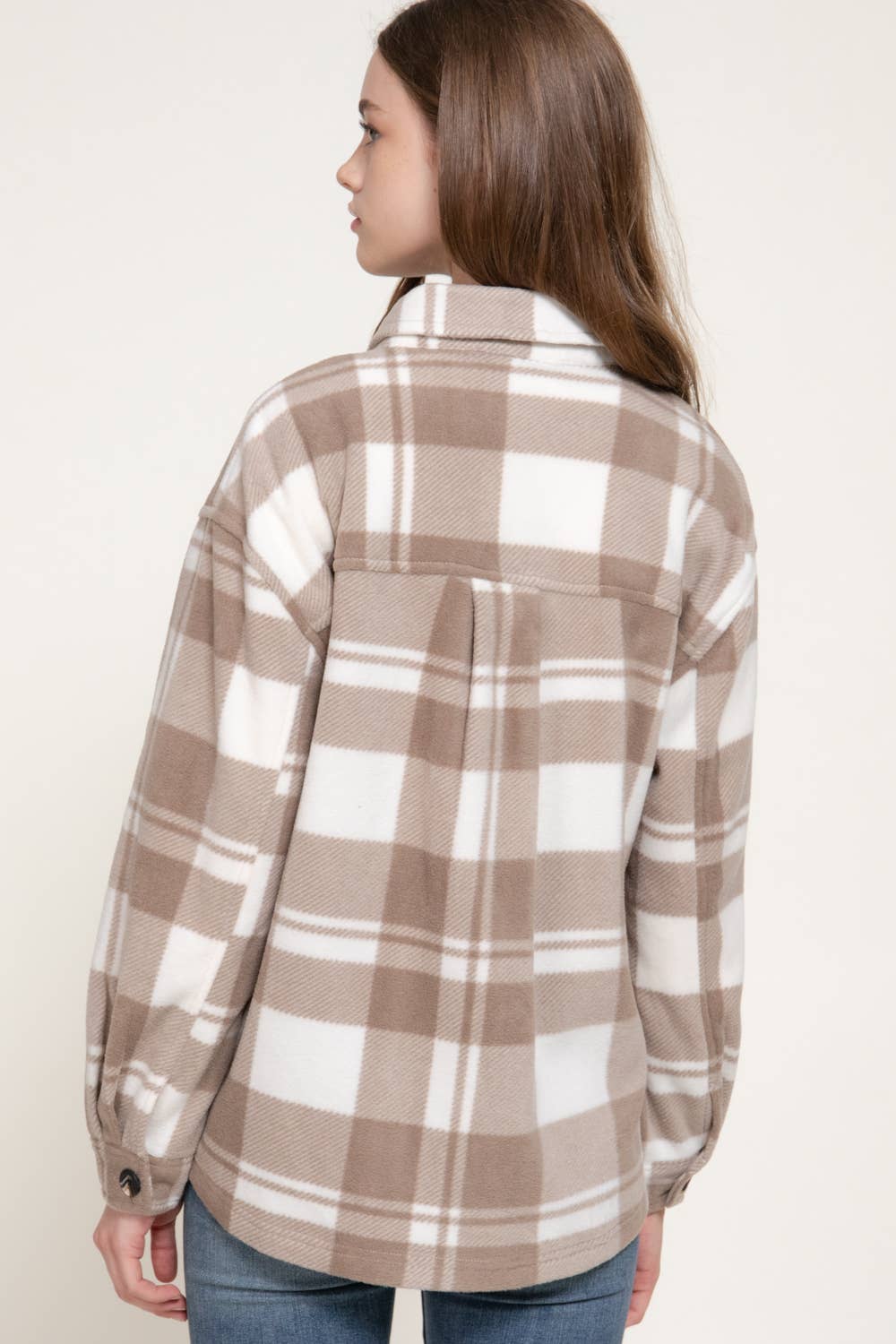Ivory Plaid Fleece Shacket