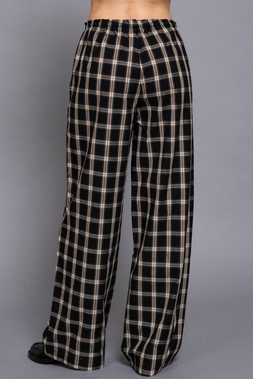 Cotton Plaid Wide-Leg Pants