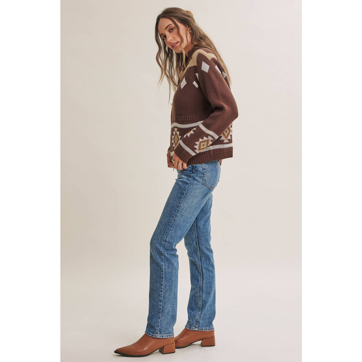 2-Way Zip Mock Neck Sweater