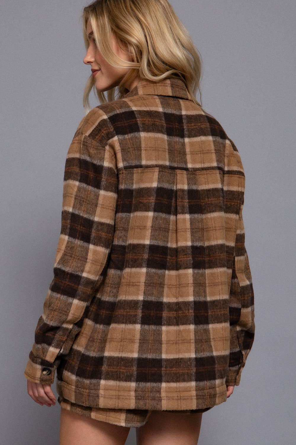 Faux Fur-Lined Brushed Plaid Jacket