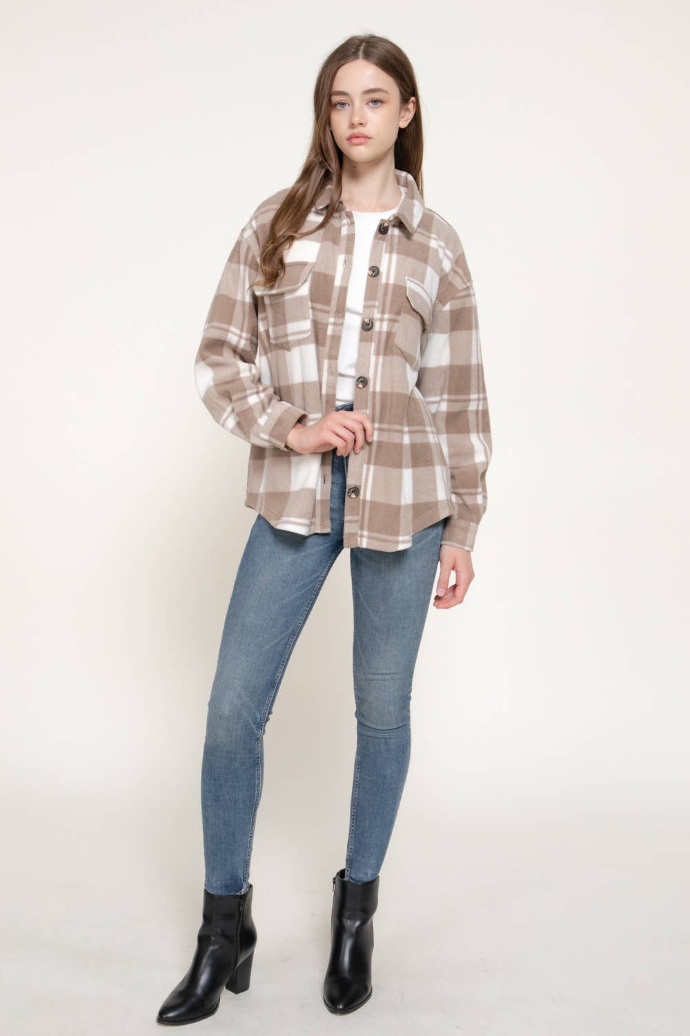 Ivory Plaid Fleece Shacket