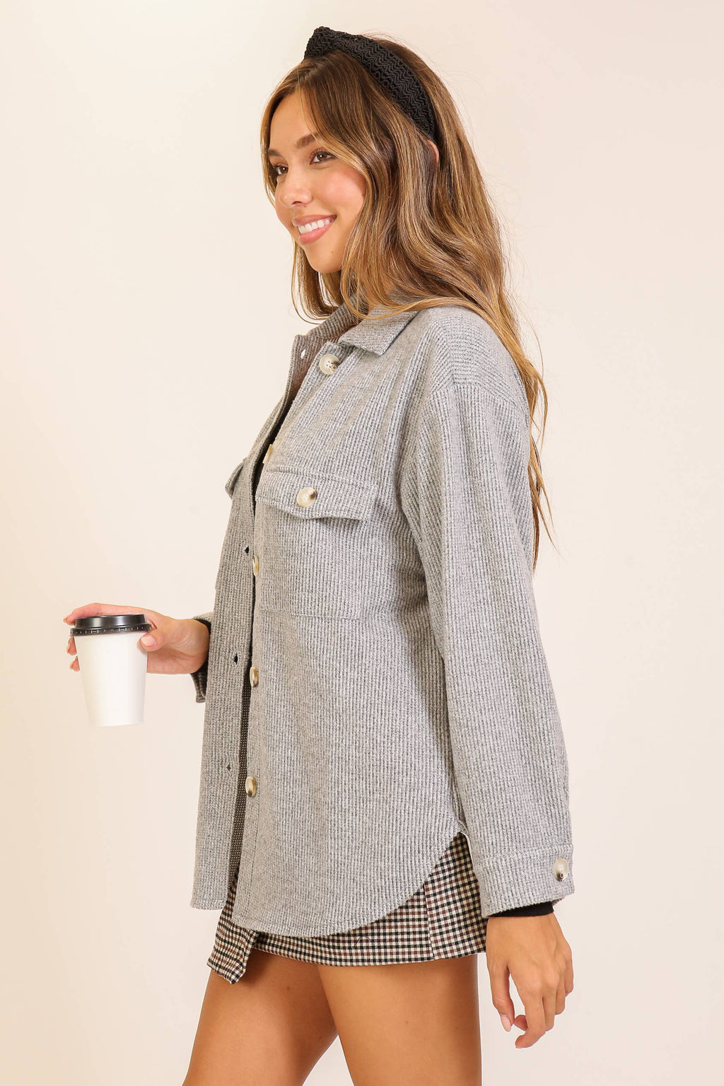 Brushed Waffle Button-Up Shacket