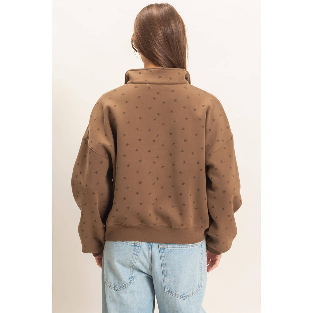 Star Print Half Zip Sweatshirt