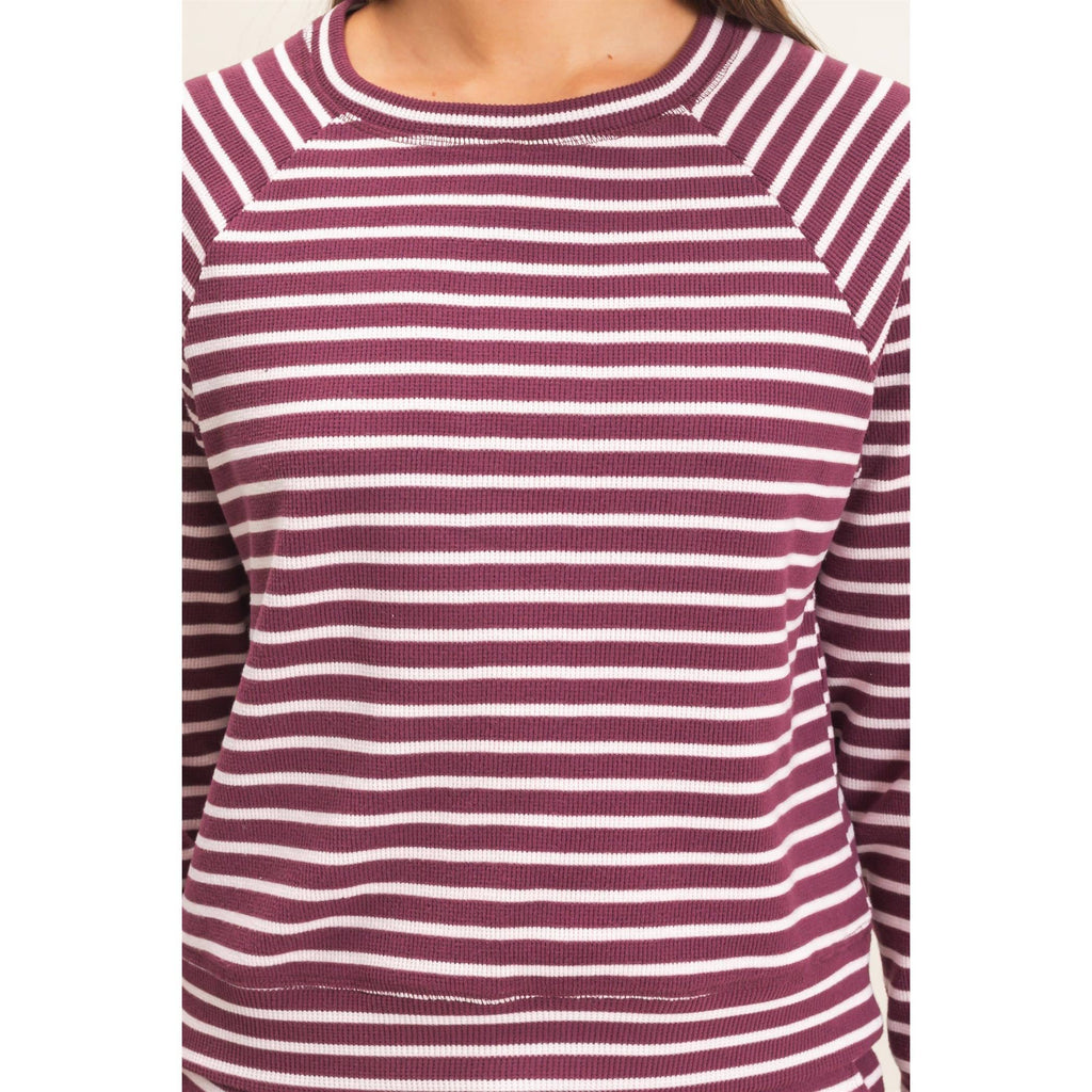 Striped Waffle Knit Raglan Top