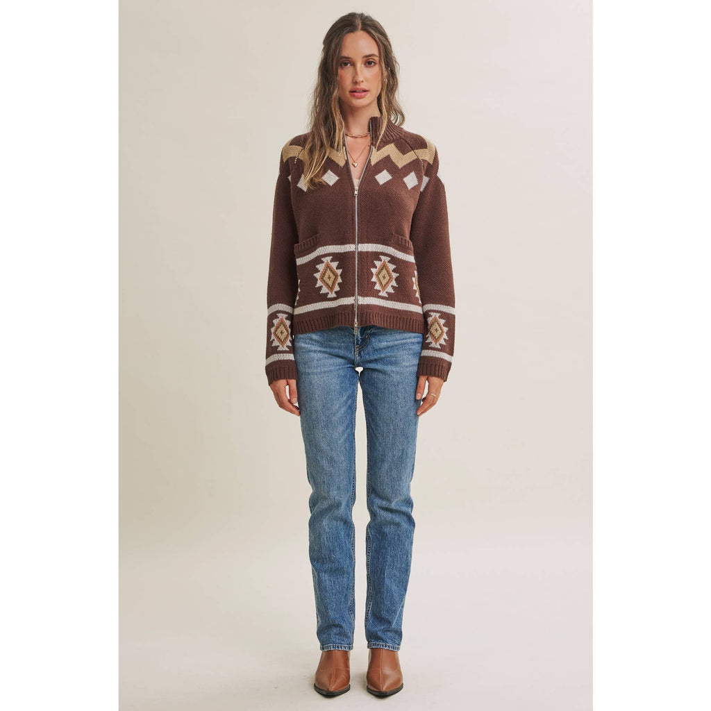 2-Way Zip Mock Neck Sweater