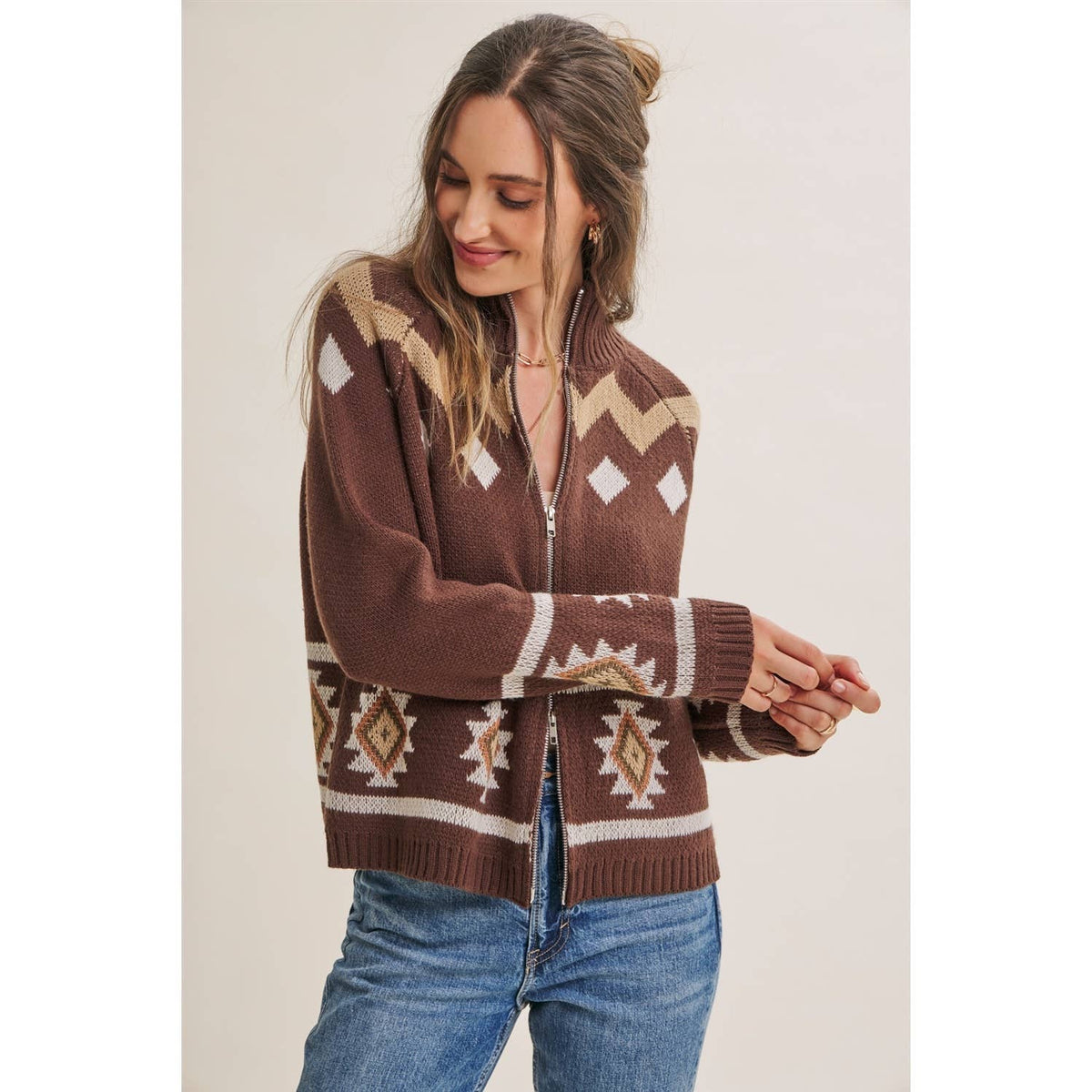 2-Way Zip Mock Neck Sweater