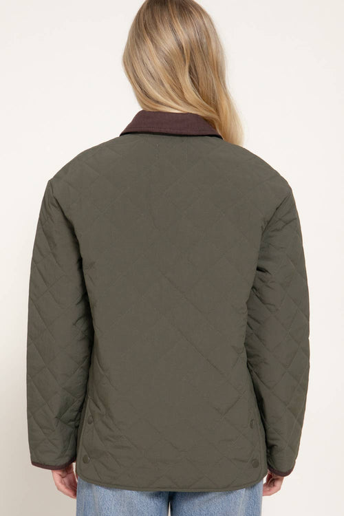 Contrast-Collar Quilted Puffer Jacket