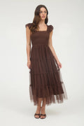 Polka Dot Chiffon Smocked Tiered Midi Dress