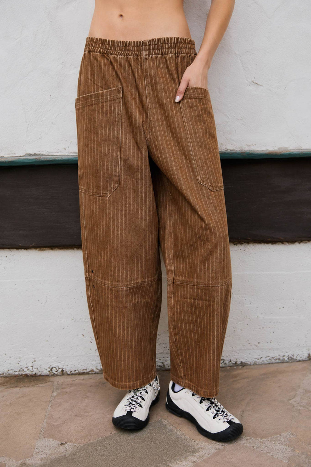 Pinstripe Patch Pocket Barrel Jeans