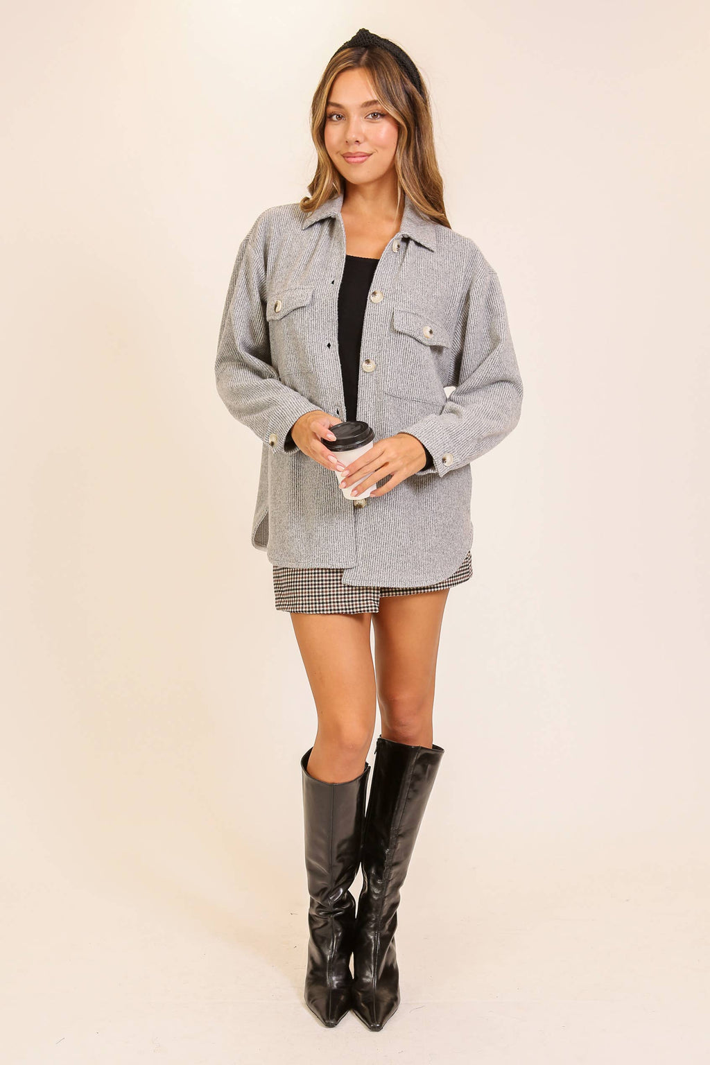 Brushed Waffle Button-Up Shacket