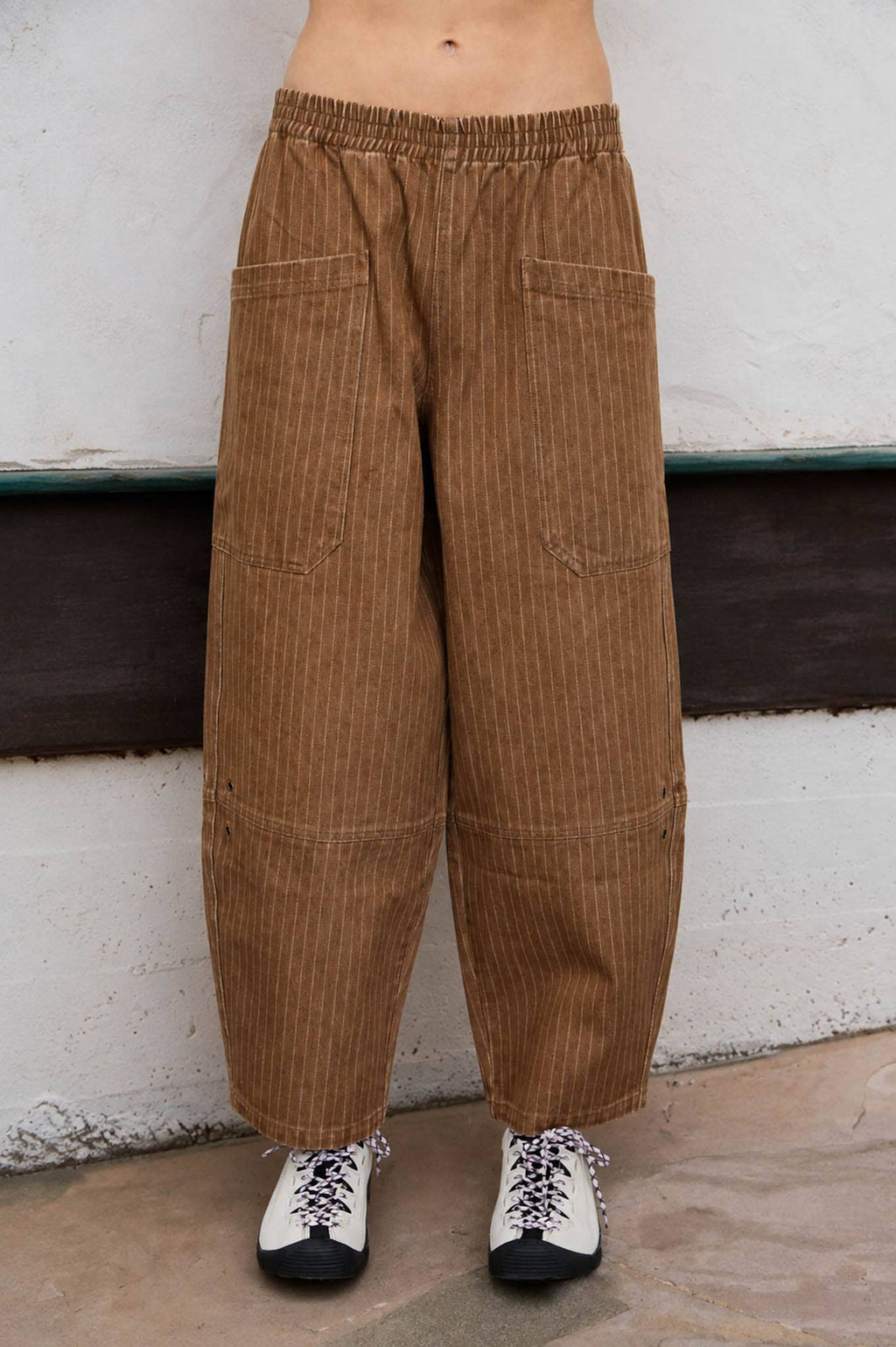 Pinstripe Patch Pocket Barrel Jeans