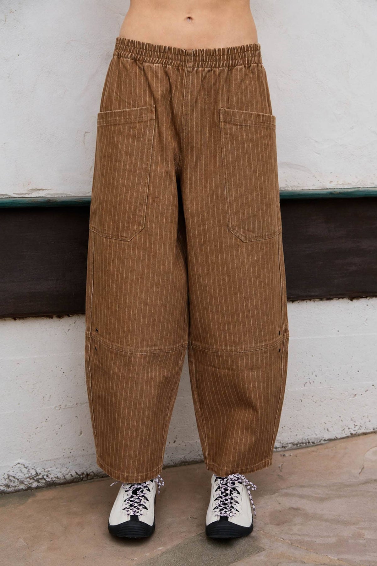 Pinstripe Patch Pocket Barrel Jeans