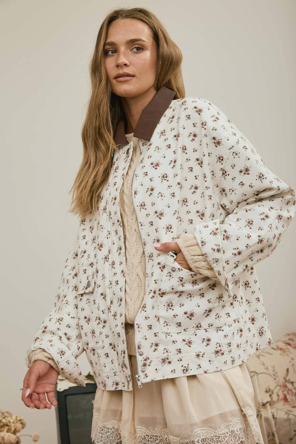 Floral Zip Barn Jacket