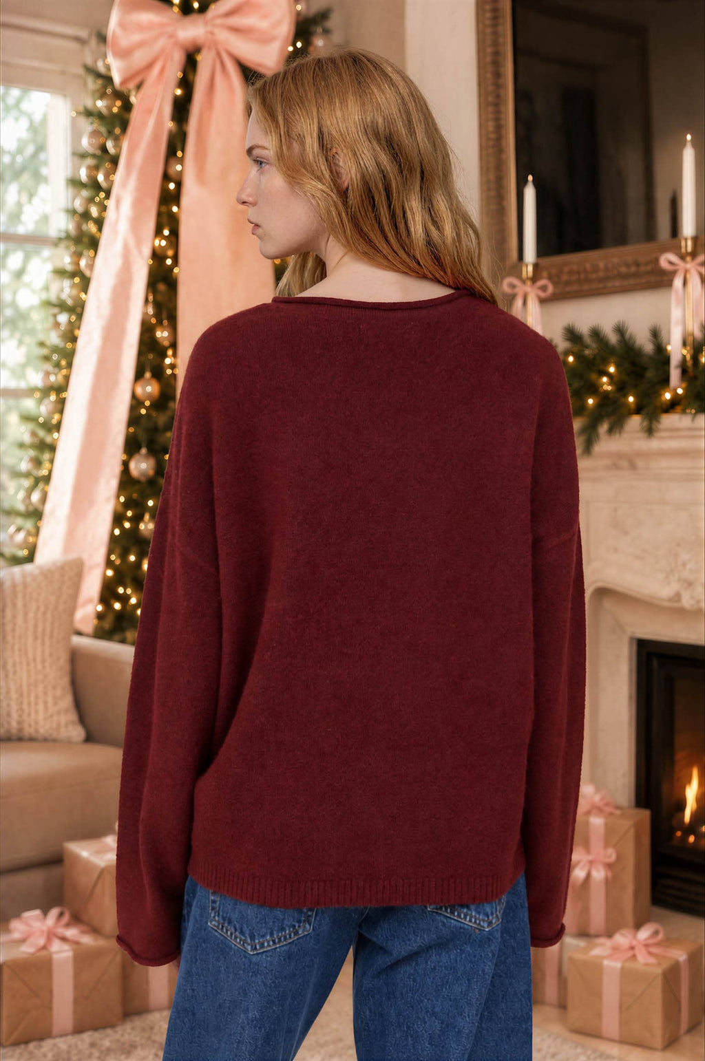 Rolled Edge Henley Pullover Sweater