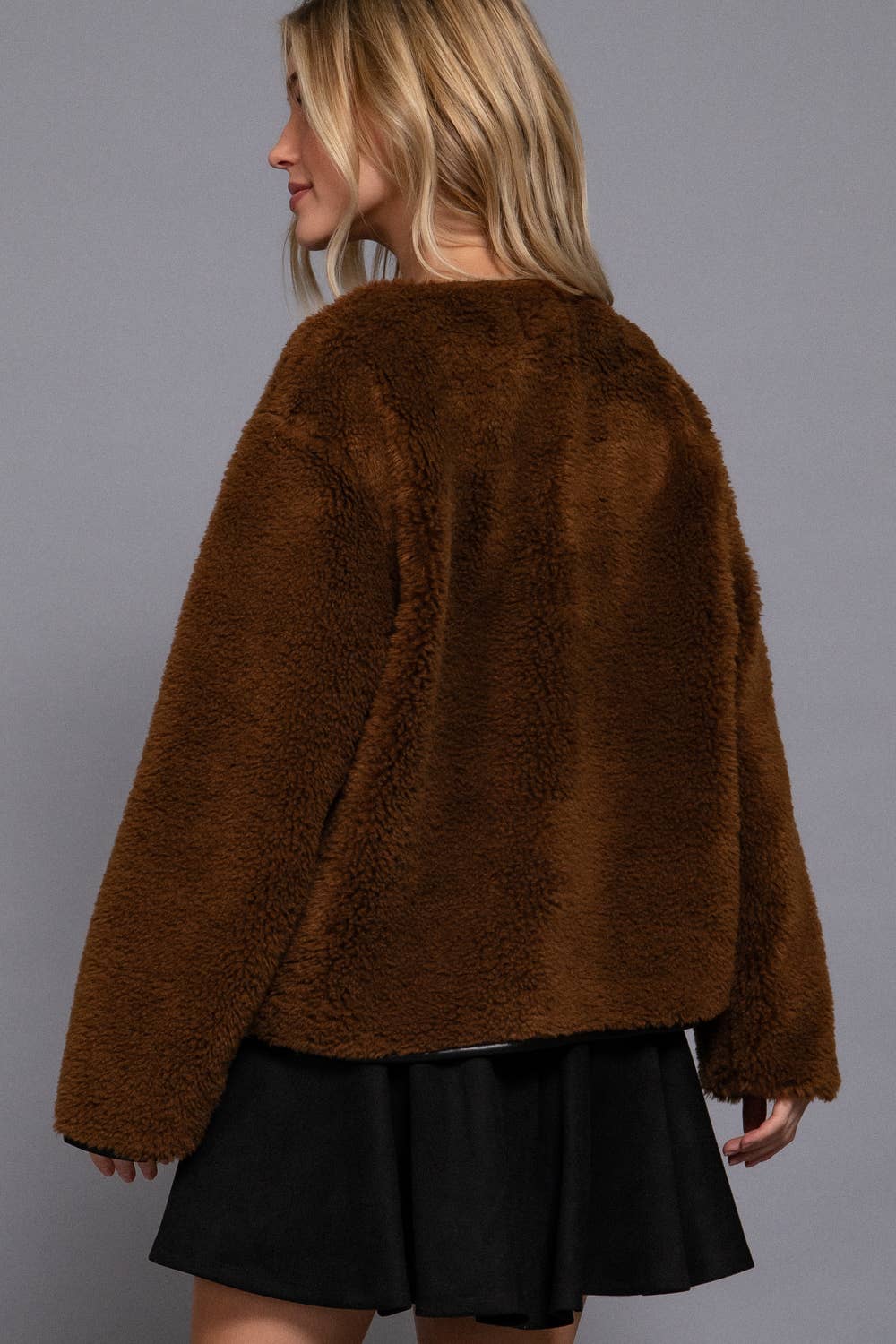 Brown Faux Fur Toggle-Style Jacket