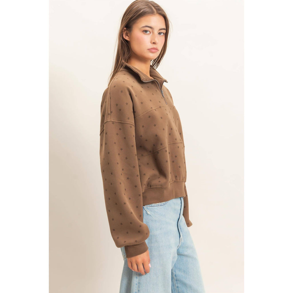 Star Print Half Zip Sweatshirt