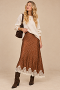 Lace Trim Polka Dot Midi Skirt