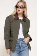 Contrast-Collar Quilted Puffer Jacket