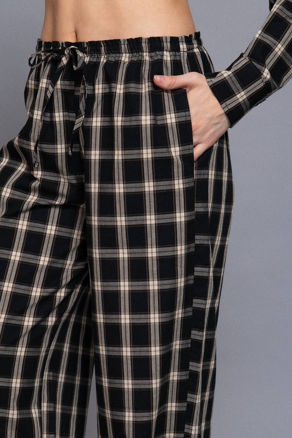 Cotton Plaid Wide-Leg Pants
