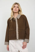 Gingham-Trim Cropped Cotton Jacket
