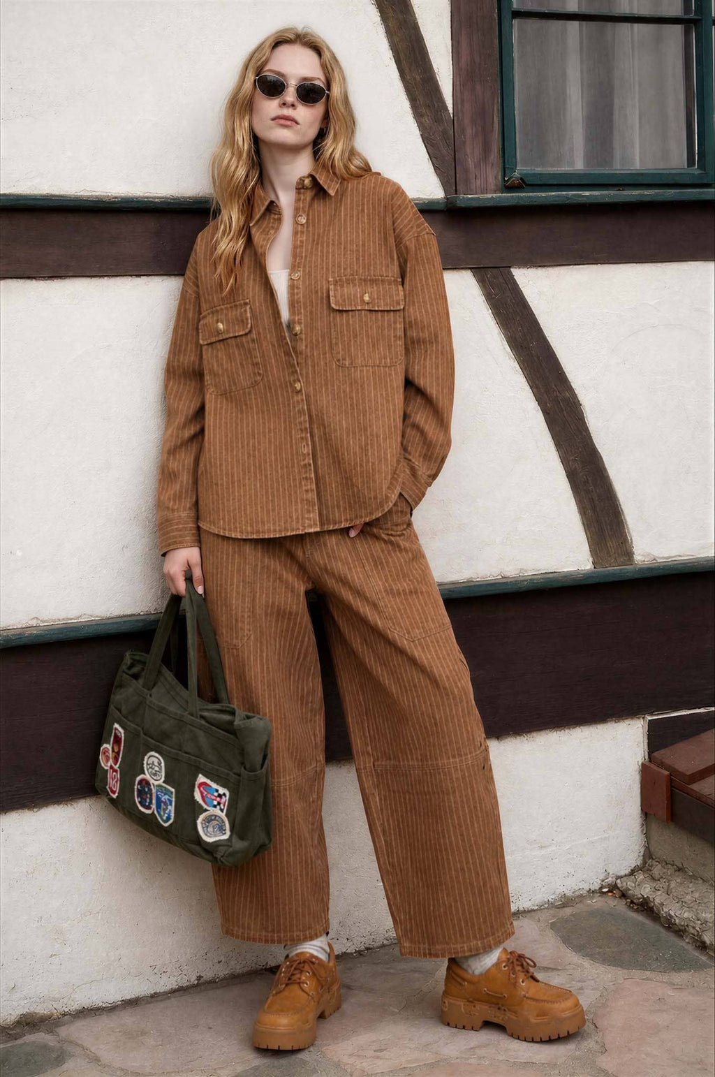 Pinstripe Patch Pocket Barrel Jeans