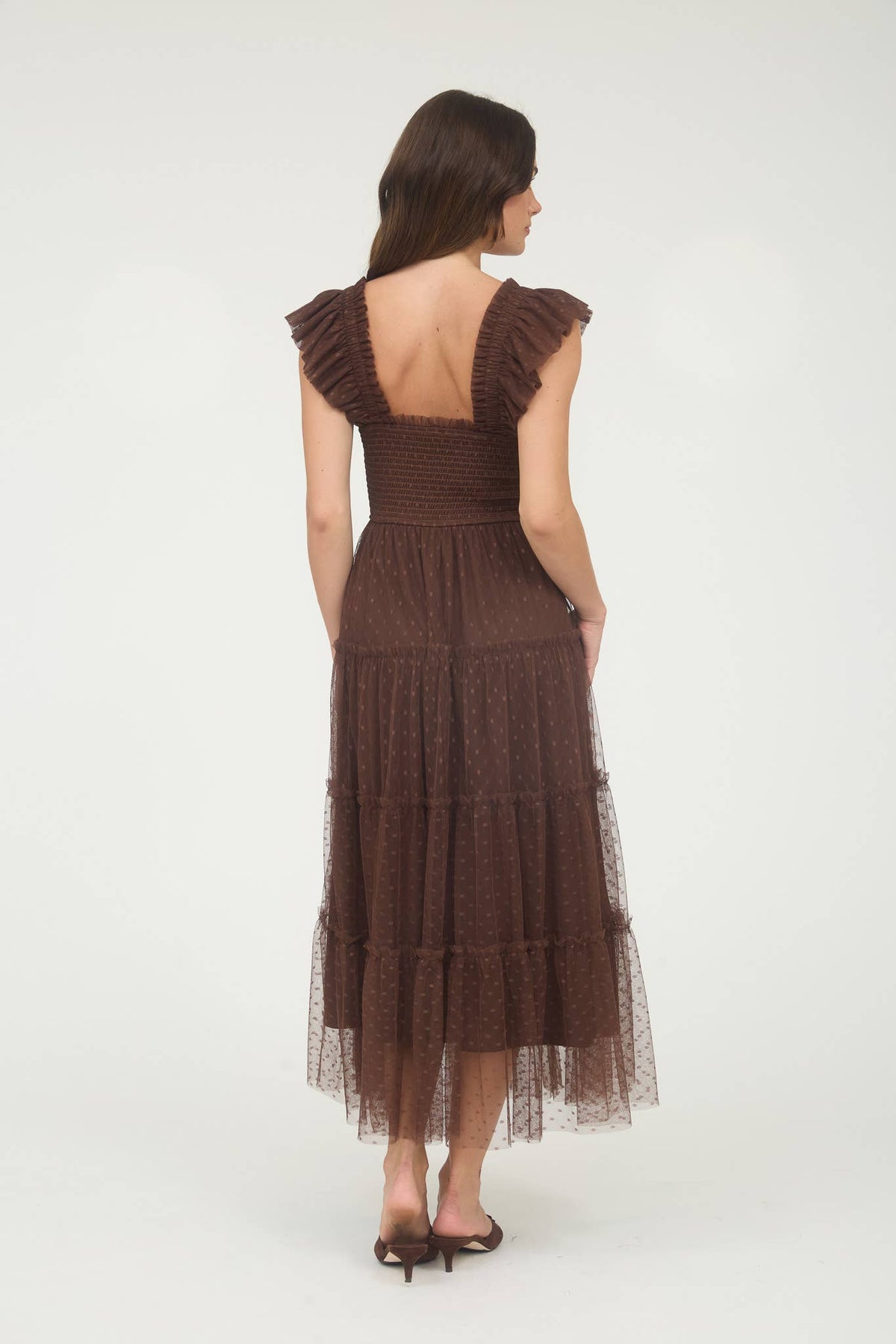 Polka Dot Chiffon Smocked Tiered Midi Dress