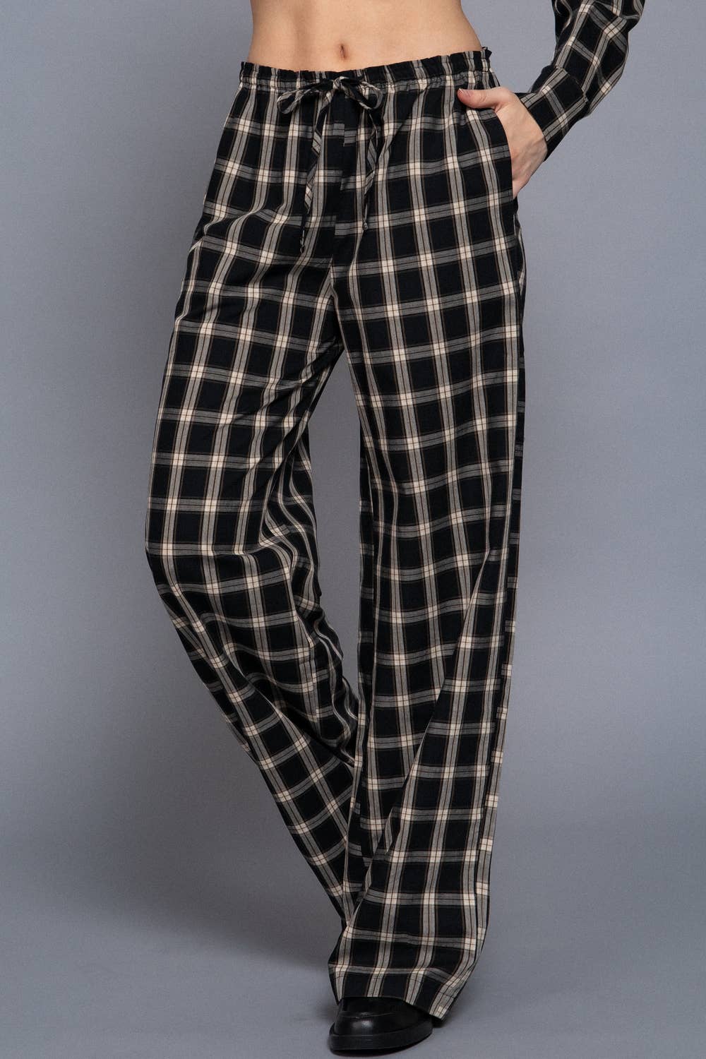 Cotton Plaid Wide-Leg Pants