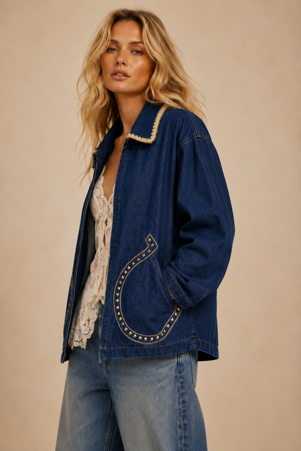 Western-Edge Studded Denim Jacket