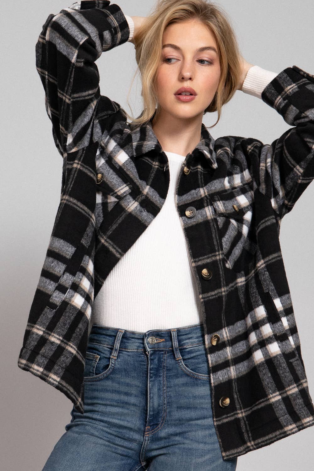 Faux Fur-Lined Brushed Plaid Jacket