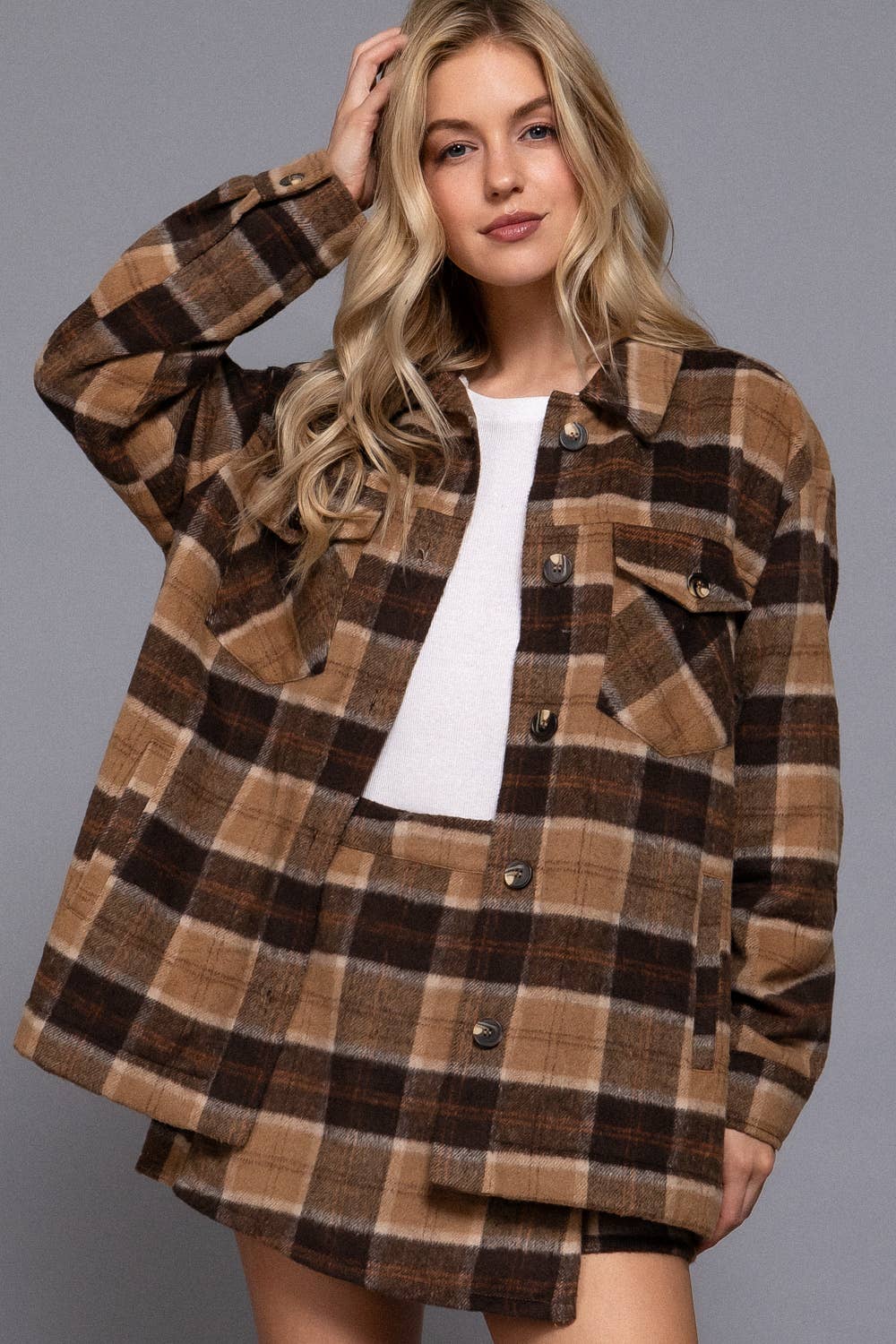 Faux Fur-Lined Brushed Plaid Jacket