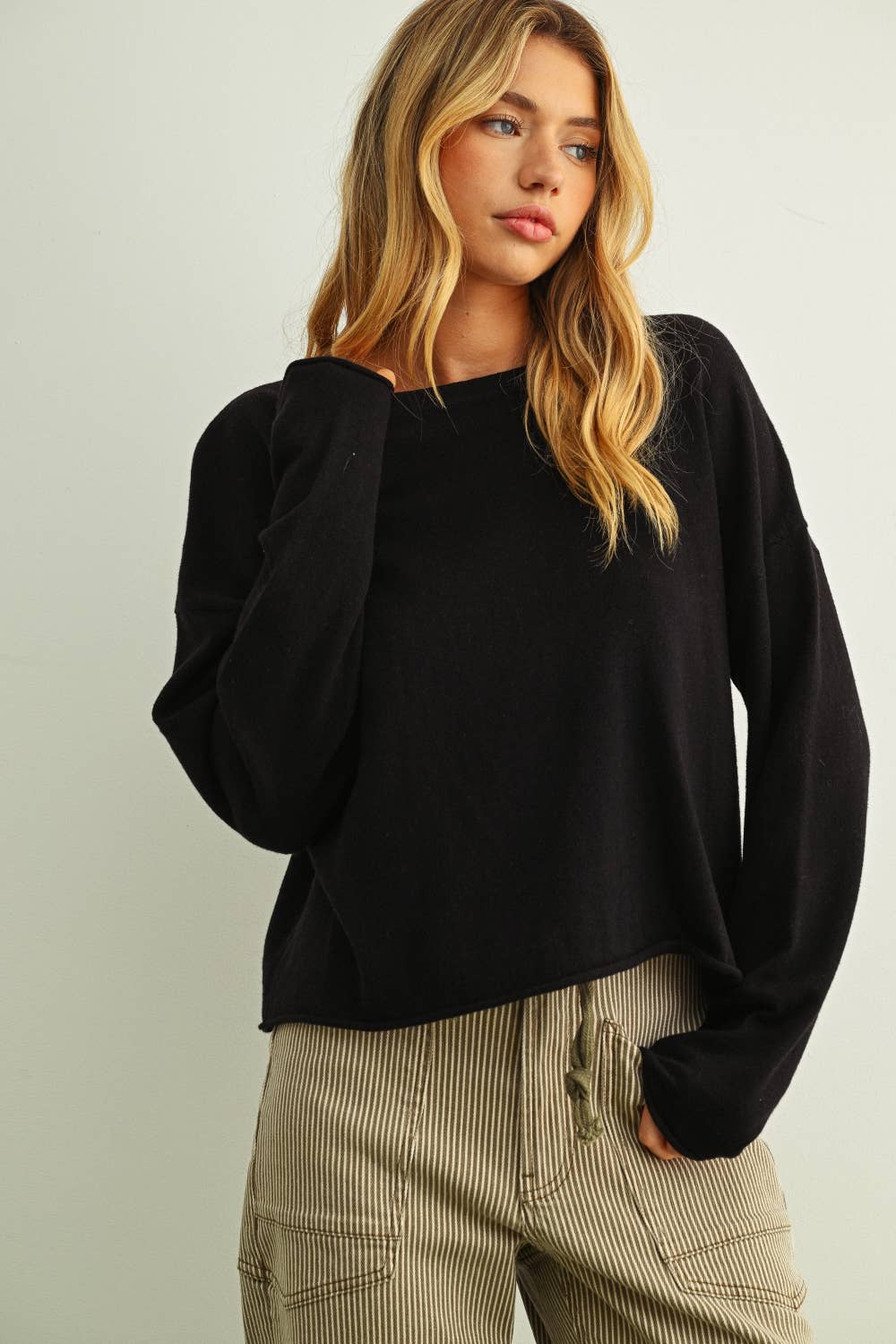 Essential Rolled-Hem Long Sleeve Top