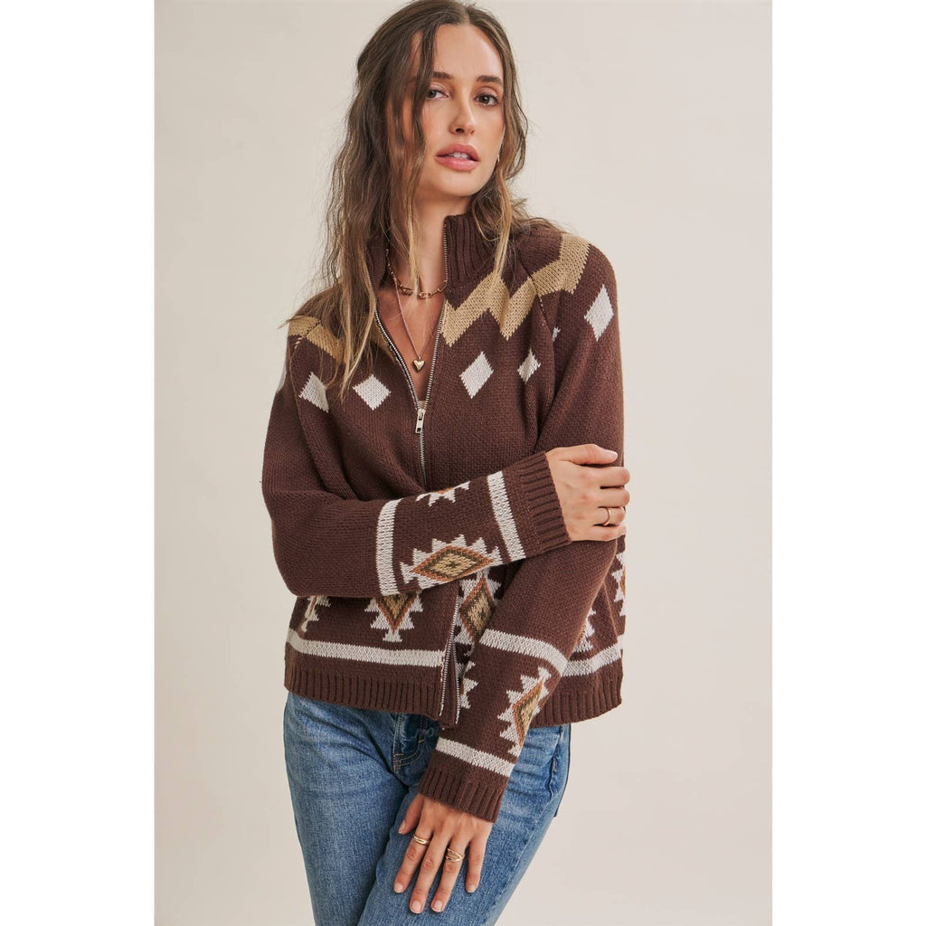 2-Way Zip Mock Neck Sweater
